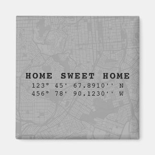 Home Sweet Home Map & Custom Coordinates Gray Magnet