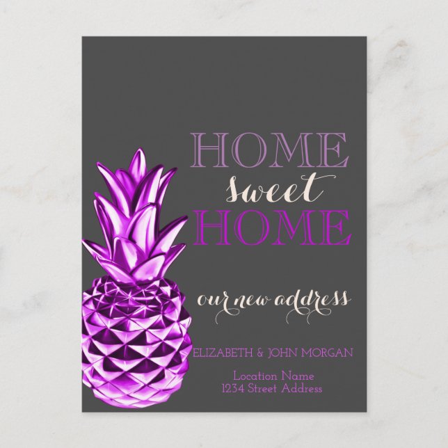 Home Sweet Home,Metallic Pineapple New Address  Announcement Postcard (Front)