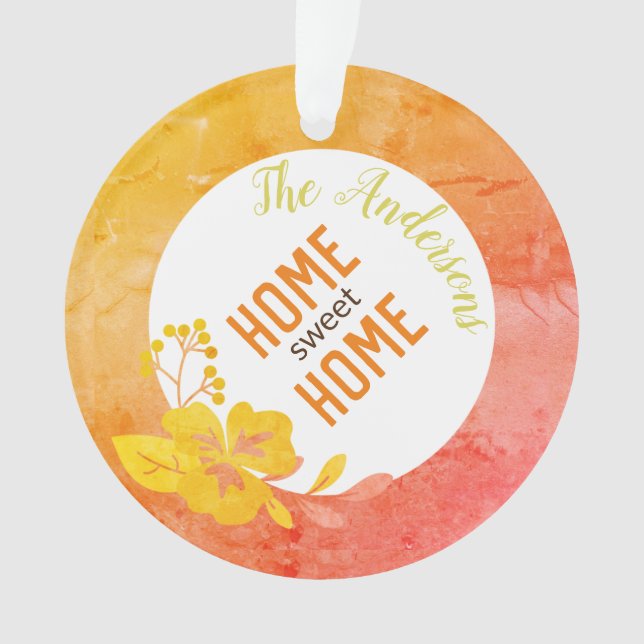 Home Sweet Home Modern Floral Chic Orange Yellow Ornament (Front)