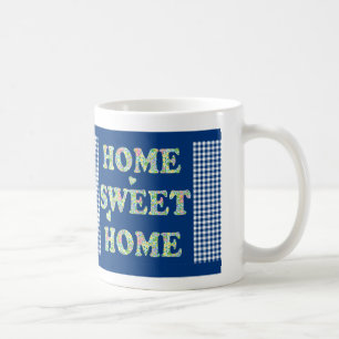 Home Sweet Home Mug: Primroses, Blue Check Gingham Coffee Mug
