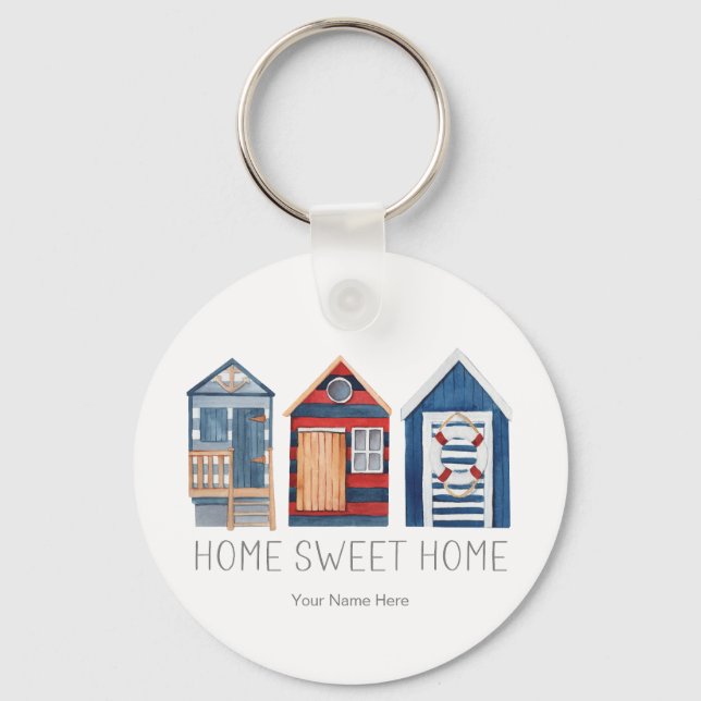 Home Sweet Home Nautical Summer Beach Hut Cabanas  Key Ring (Front)