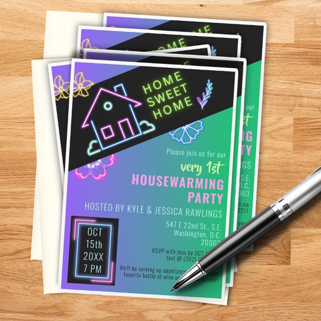Home Sweet Home Neon Housewarming Party Invite (Creator Uploaded)