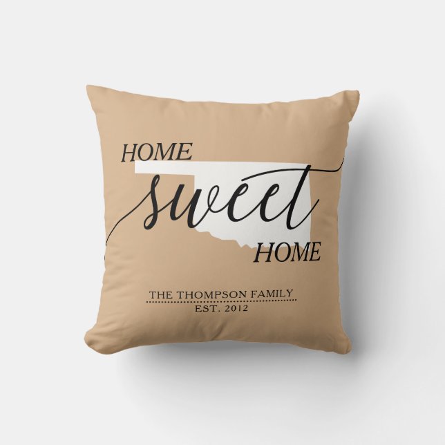 Home Sweet Home OK State Family Name Throw Pillow (Front)
