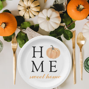 Home Sweet Home Orange Pumpkin Fall Season Paper Plate