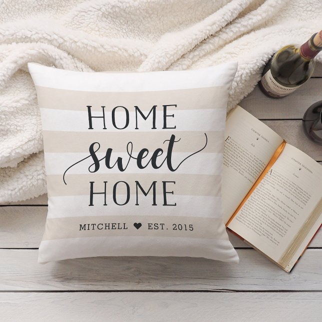 Home Sweet Home Personalised Striped Cushion (Creator Uploaded)