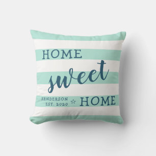 Home Sweet Home Personalised Striped Mint Green Cushion