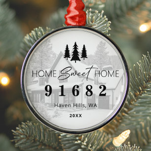 Home Sweet Home Photo Zip Code Metal Tree Decoration