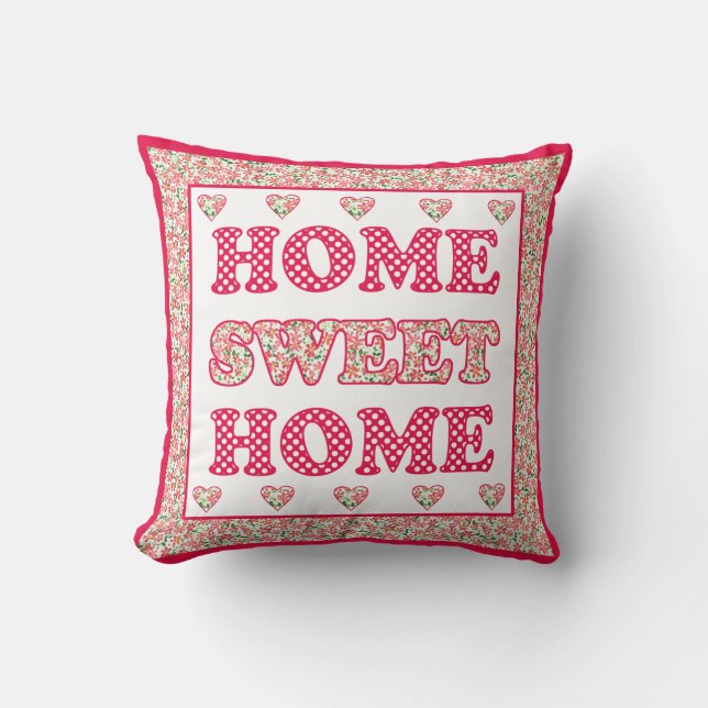 Home Sweet Home Pillow, Red and White Mix'n'Match Cushion (Front)