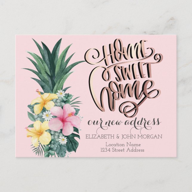 Home Sweet Home,Pineapple Tropical Flowers Announcement Postcard (Front)