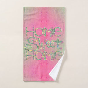 "Home Sweet Home" Pink and Green Floral Font Bath Towel Set