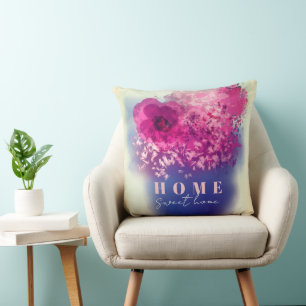 Home Sweet Home Pink Burgundy Floral Vase Cushion