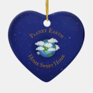 "Home Sweet Home Planet Earth" Heart Shaped Ceramic Tree Decoration
