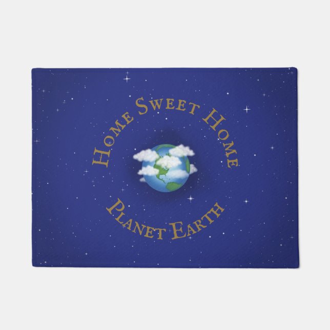 "Home Sweet Home Planet Earth" Whimsical Astronomy Doormat (Front)