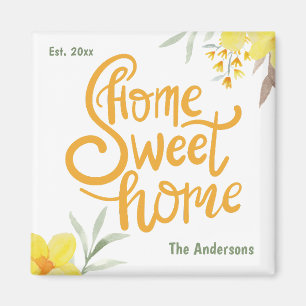 Home Sweet Home Pretty Yellow Flowers Personalised Magnet