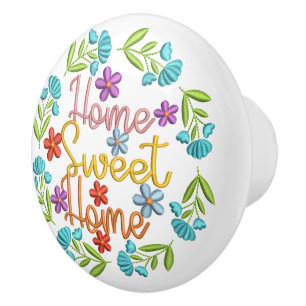 Home Sweet Home Quote Beautiful Colour Flowers Ceramic Knob