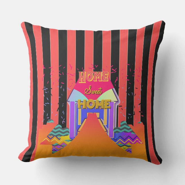 Home Sweet Home Red Black Stripes  Cushion (Front)