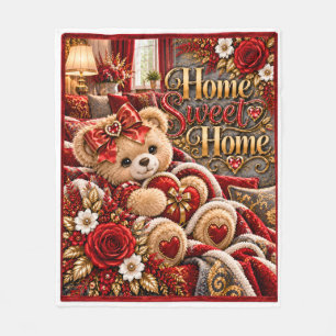 Home Sweet Home Red & Gold Teddy Bear Blanket Co