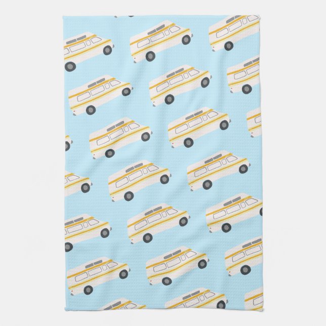HOME SWEET HOME Retro Campervan Motorhome RV blue Tea Towel (Vertical)