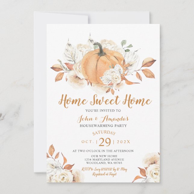 Home Sweet Home Rustic Pumpkin House Warming Party Invitation (Front)