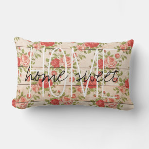 Home Sweet Home Rustic Vintage Roses Lumbar Cushion