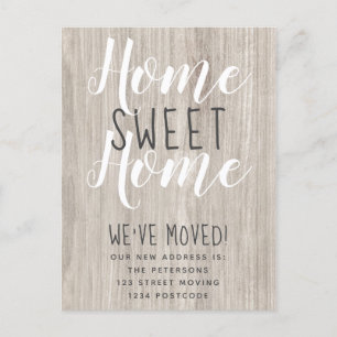 home sweet home rustic wood script new moving announcement postcard