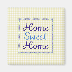 Home Sweet Home Script in Blues on Yellow Gingham Magnet