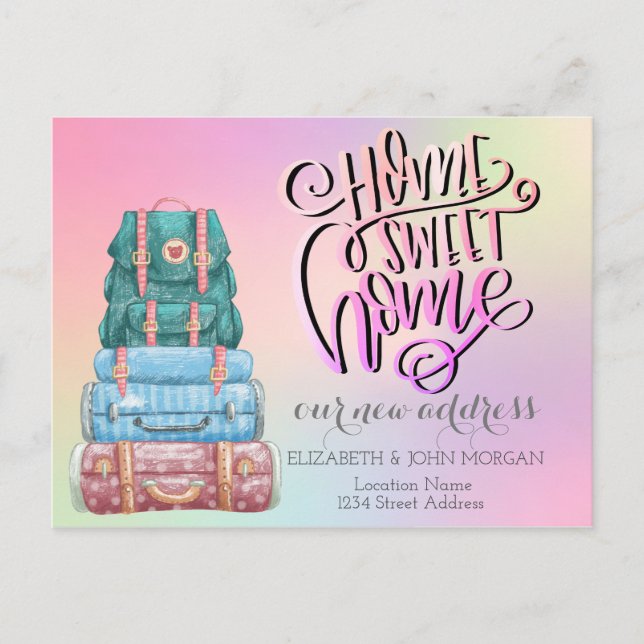 Home Sweet Home,Suitcases,Holographic New Address Announcement Postcard (Front)