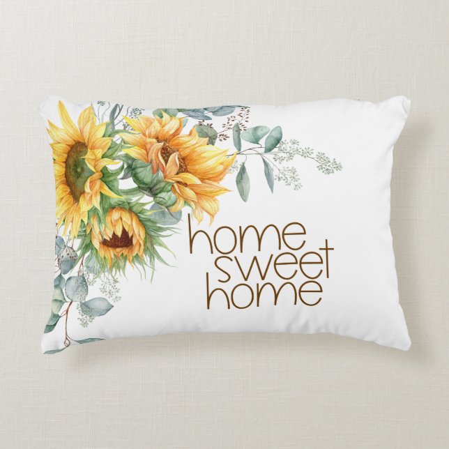 Home Sweet Home Sunflower Eucalyptus Decorative Cushion (Front)