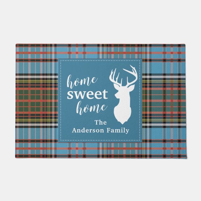 Home Sweet Home Tartan Anderson Plaid Personalised Doormat (Front)