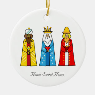 Home Sweet Home & Three Wise Men Ceramic Tree Decoration