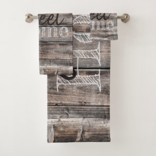 HOME SWEET HOME typography on rustic wood Bath Towel Set