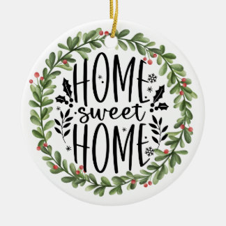 Home Sweet Home Watercolor Wreath Ceramic Ornament