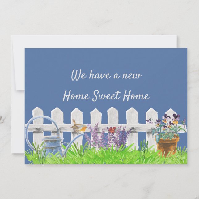 Home Sweet Home White Picket Fence New Address Announcement (Front)
