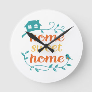 Home Sweet Home with Bird and House Round Clock