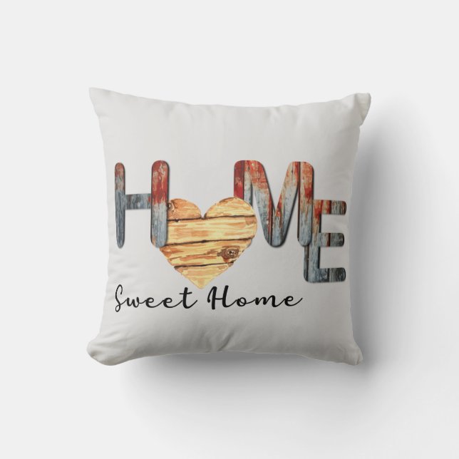 Home Sweet Home, Wood Heart Pattern  Throw Pillow (Front)