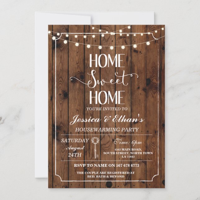 Home Sweet Home Wood Housewarming Invitation (Front)