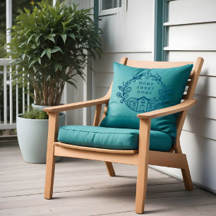 Home Sweet Home, Wreath Design & Coordinates Blue Cushion
