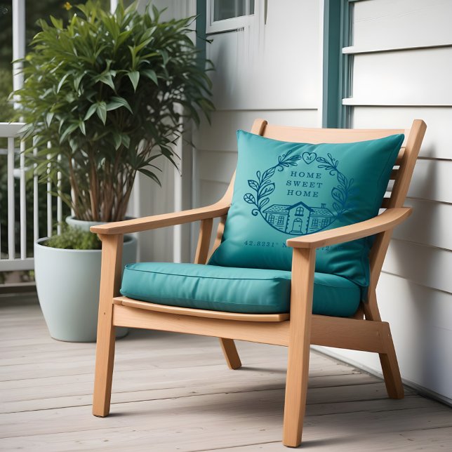 Home Sweet Home, Wreath Design & Coordinates Blue Cushion (Home Sweet Home, Wreath Design & Coordinates Blue Throw Pillow)