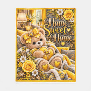 Home Sweet Home Yellow & Gold Teddy Bear Blanket
