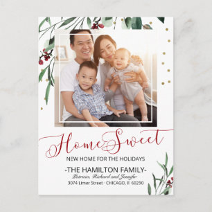 Home Sweet New Home Red Calligraphy Christmas Holiday Postcard