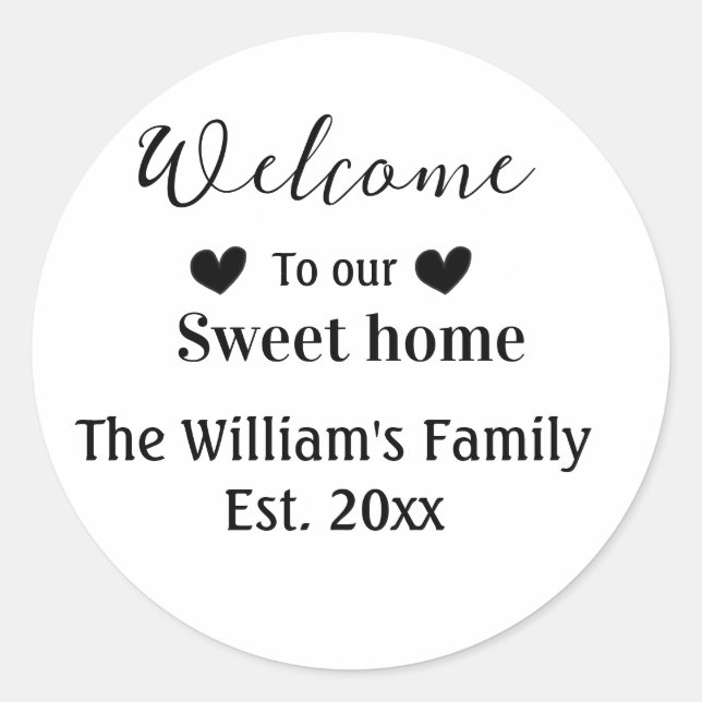Home sweet welcome add family name year d classic round sticker (Front)