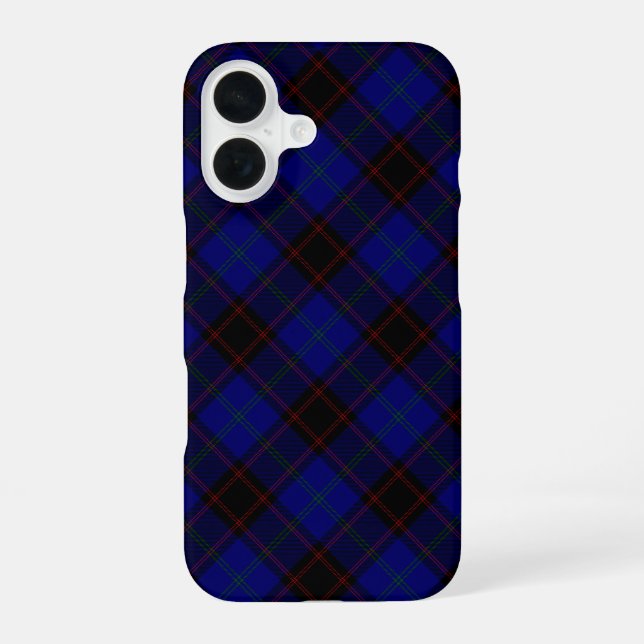 Home tartan blue black plaid iPhone 16 case (Back)