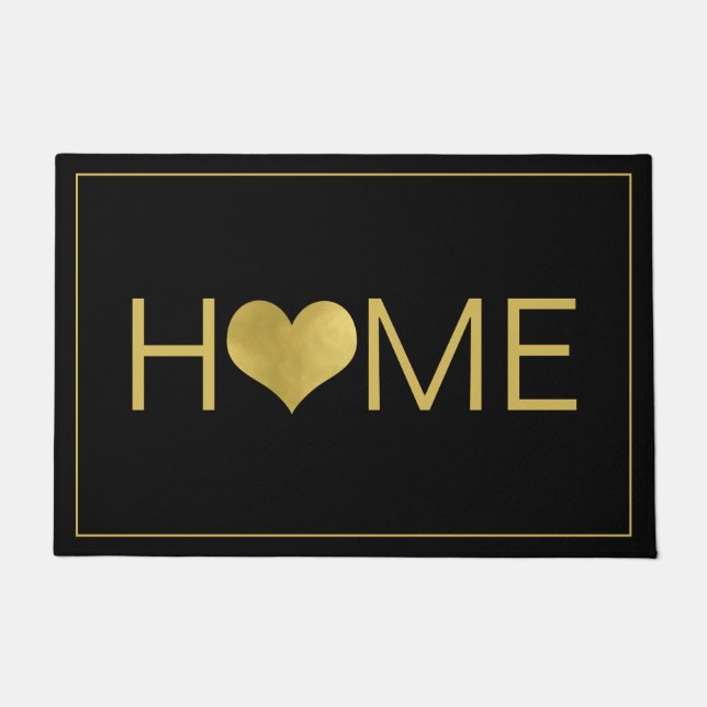 Home Text Gold Heart Doormat (Front)