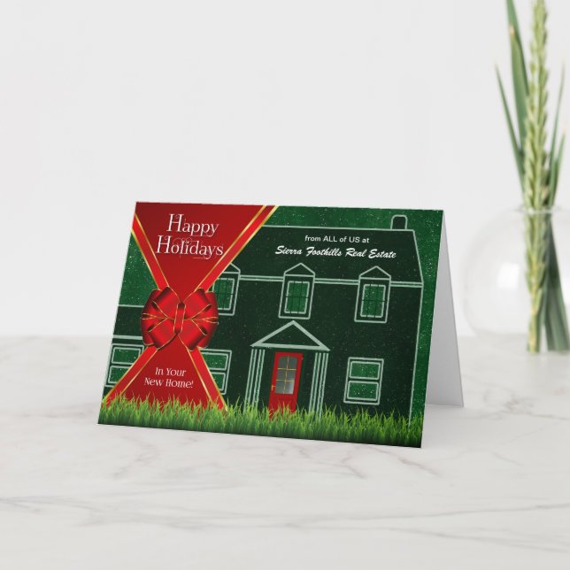 Home Themed Green and Red Holiday from Realtor Card (Front)