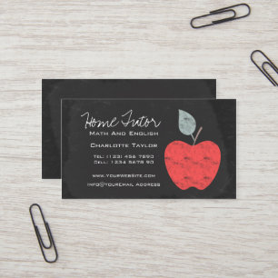 Home Tutor Teacher Apple Chalkboard Business Card