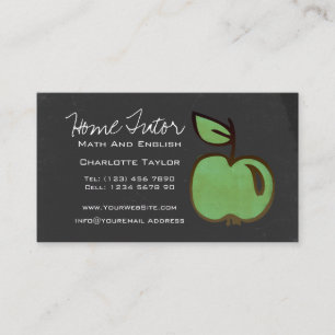 Home Tutor Teacher Green Apple Chalkboard Business Card
