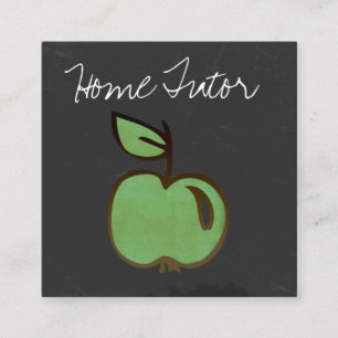 Home Tutor Teacher Green Apple Chalkboard Square Business Card