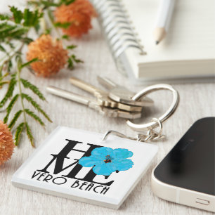 HOME Vero Beach Florida Blue Hibiscus  Key Ring