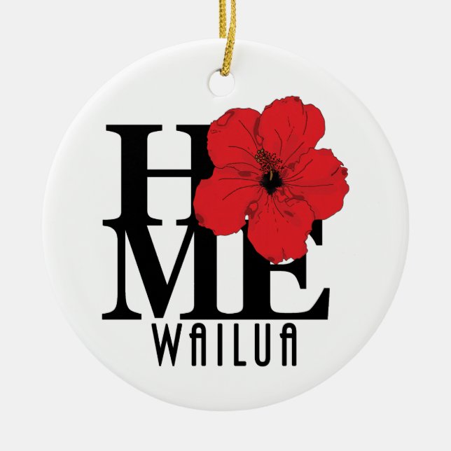 HOME Wailua Hawaii red Hibiscus Ceramic Tree Decoration (Front)