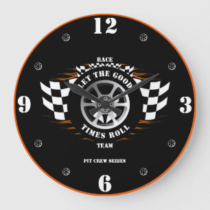 Home Wall Timepiece Sports Car Racing Pit Crew  Large Clock
